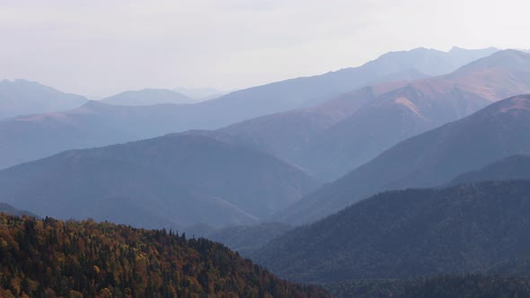 Layers of Fog and Mountain Tops in Great Smoky Mountains With Autumn Forest 