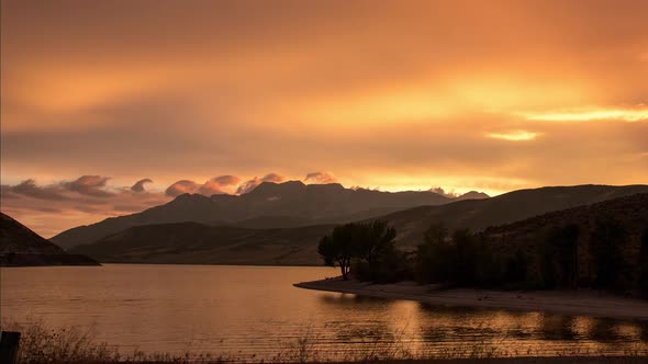 Deer Creek Reservoir sunset aerial view alt