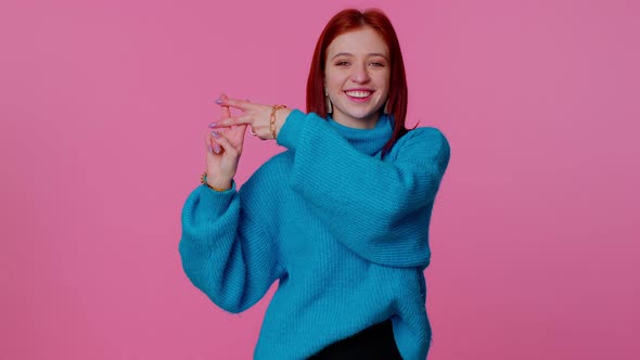 Cheerful Teen Girl Showing Hashtag Symbol with Hands Likes Tagged Message Popular Viral Content alt