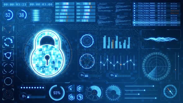 Blue key with head up display background and futuristic technology abstract background