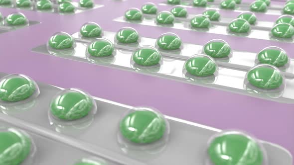 Looped animation of conveyor with pills