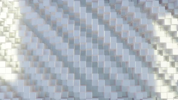 White Wall/Background of Undulating Pearlescent Cubes (4K)