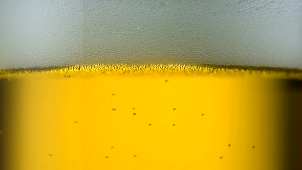 Extreme close-up beer bubbles in glass, Slow Motion alt
