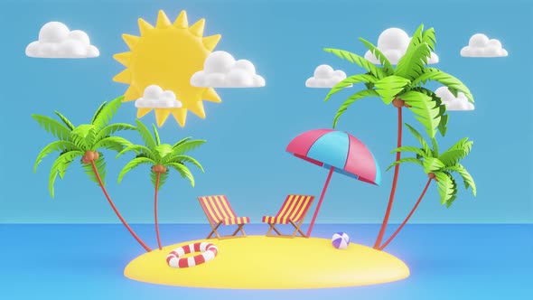 Summer cartoon landscape with palm trees