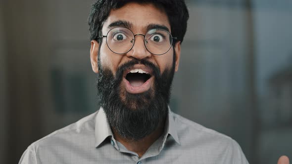 Male Portrait Surprise Emotion Enthusiastic Surprised Shocked Arabian Amazed Man in Eyeglasses Make alt