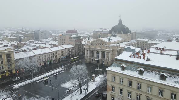 Aerial View of the Lviv Old Town in Winter alt