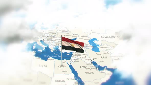 Egypt Map And Flag With Clouds