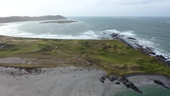 Aerial View Carrickfad with Cashelgolan Beach and the Awarded Narin Beach By Portnoo County Donegal alt