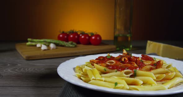 Penne Pasta On A Wooden Table 57b