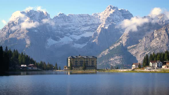 Lake Misurina with Dolomites Mountain in Italy alt