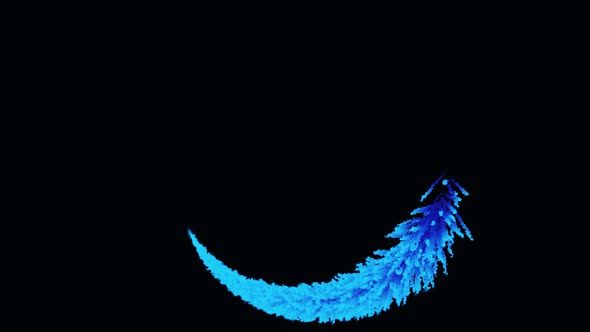 Blue abstract glitter trail flying in a spiral on black background alt