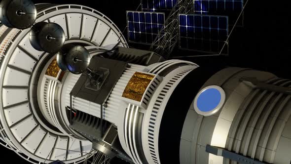 Outer Flyby of the Space Station in Outer Space alt