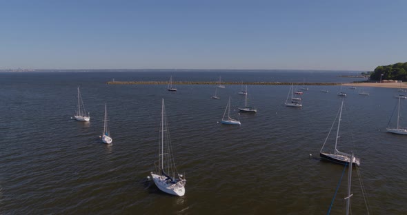Flying Over Anchored Boats and Towards Morgan Memorial Park in Glen Cove alt