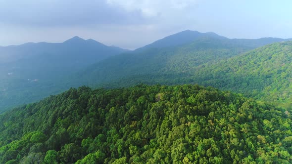 Thailand Jungle Aerial Mountains Tops and Sides with Green Deciduous Forests