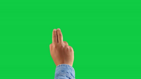 Mixed Race Deep Skin Tone Male Hand Makes a Scroll Up with Two Fingers Gesture on Chromakey Green