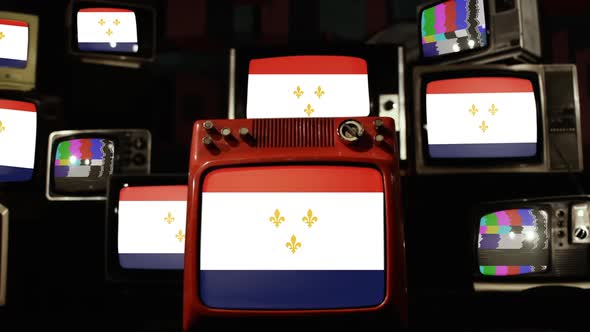 Flag Of New Orleans, Louisiana, and Retro TVs.