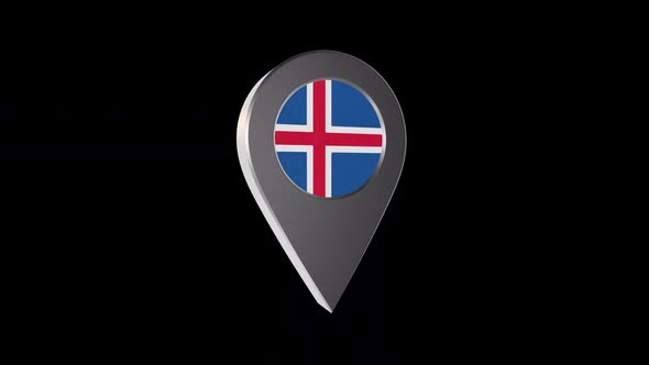 3d Animation Map Navigation Pointer With Iceland Flag With Alpha Channel - 2K alt