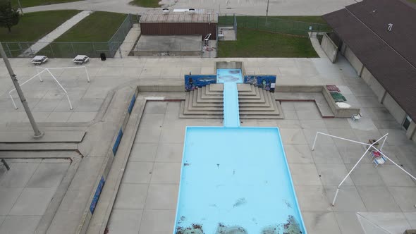 Aerial view of pool and slide in Anderson Park in Kenosha, Wisconsin.