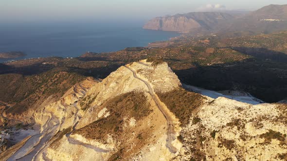 Aerial View of a Gypsum Quarry Mine on the Coast of Crete, Greece