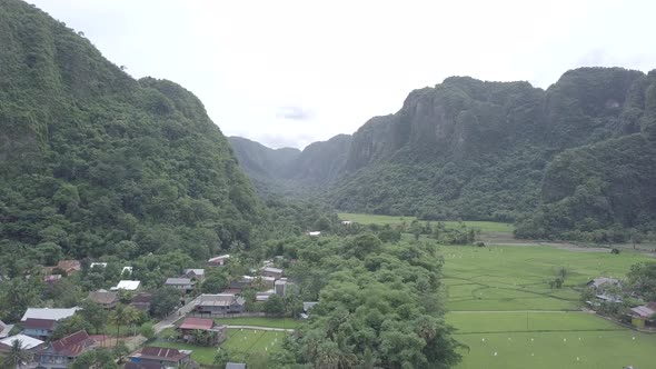 Aerial drone view of a local The Maros-Pangkep Karst Area South Sulawesi Indonesia