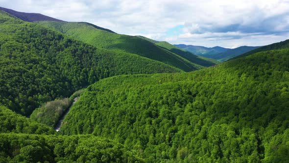 The Beautiful Mountains Landscape at the Sunny Summer Day Aerial View alt