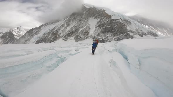 Mountaineers at the Summit of Mount Lhotse Himalaya Range