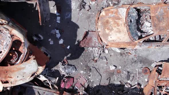 Vertical Video of the War in Ukraine  Burnt Cars in Irpin alt