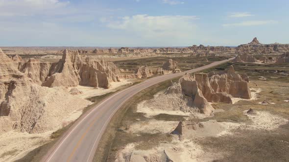 Road in Badlands National Park, South Dakota. Aerial view alt