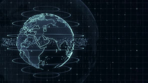 Global world map technology background, big data visualization with digital globe alt