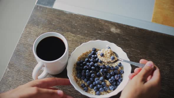 Morning Breakfast with Blueberries and Coffee
