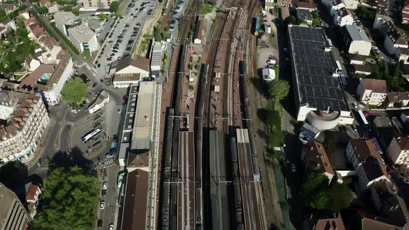 City Train Station Rail Ways Aerial Drone View  alt