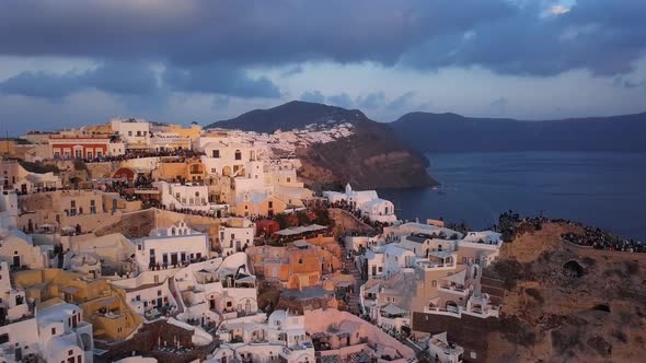 Aerial Panorama of Oia Town at Sunset, Santorini