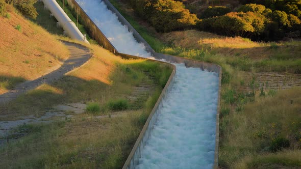 Aerial shot of some of the aqueducts that helps supply water to Los Angeles. alt