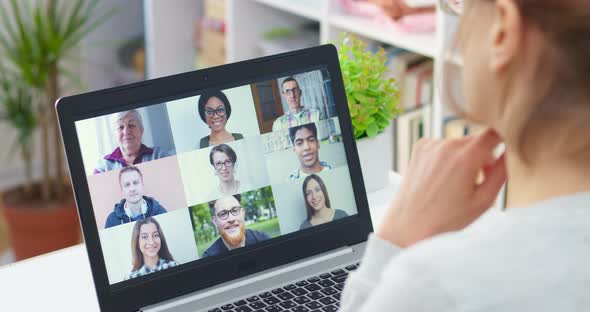 Online conference of colleagues or friends using laptop.