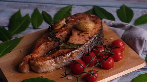 Atlantic salmon steak with ingredients