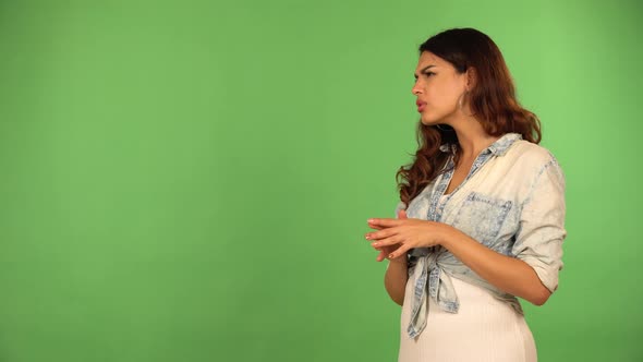 A Young Beautiful Caucasian Woman Sleeps Wakes Up is Confused and Panics  Green Screen Background