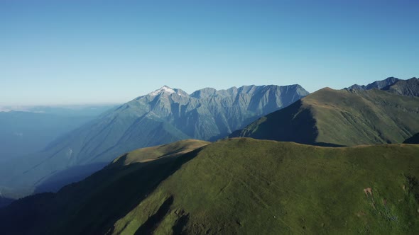 Aerial view; mountain landscape in early morning