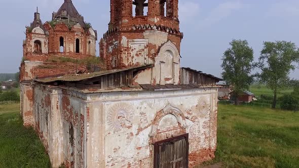 Aerial view of Old ruined abandoned church in a village 10 alt
