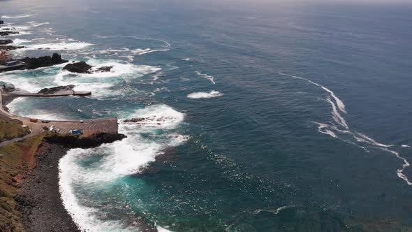 Panoramic Aerial View - Coast with Turquoise Water, View of Rocks, Atlantic Coast, Tenerife Island