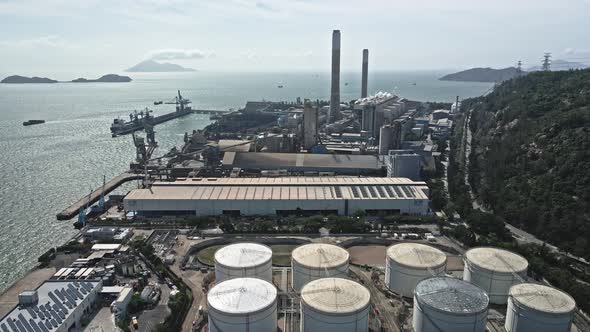 An aerial view of petrochemical industry in sunny morning , Hong Kong ...