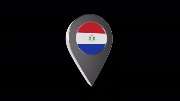 3d Animation Map Pointer With Paraguay Flag With Alpha Channel 4K alt