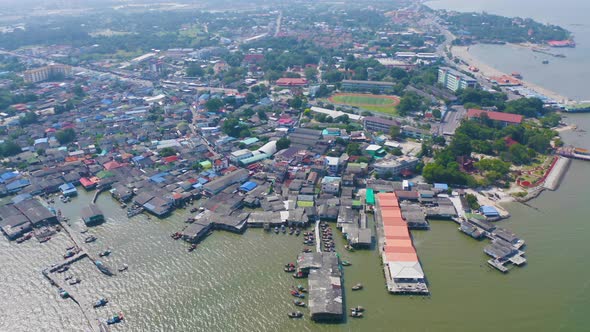 Aerial view of Ang Sila in Sri Racha district with sea, Chonburi ...