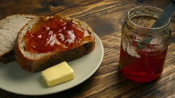 Plate Of Sliced Bread With Jam And Butter By Rockfordmedia Videohive