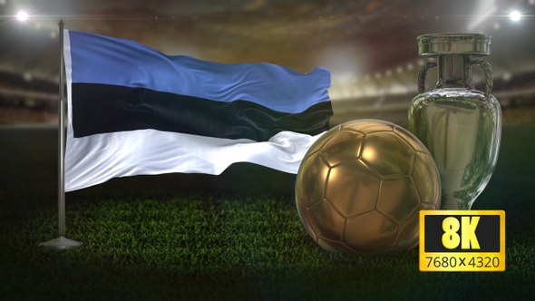 8K Estonia Flag with Football And Cup Background Loop alt