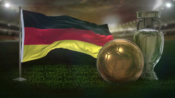 Germany Flag With Football And Cup Background Loop alt