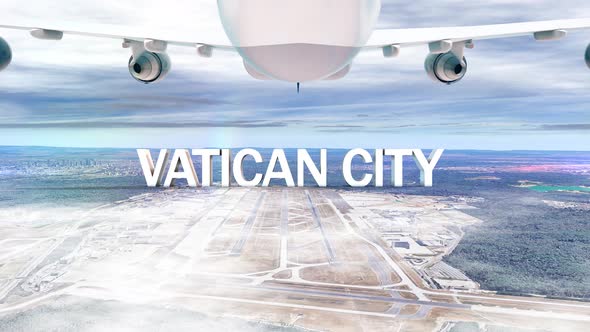 Commercial Airplane Over Clouds Arriving City Vatican City alt