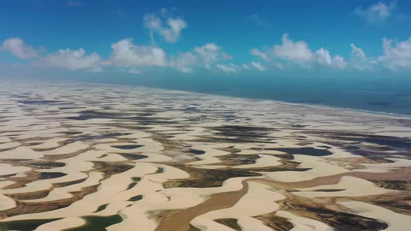 Lencois Maranhenses Maranhao. Scenic sand dunes and turquoise rainwater lakes alt