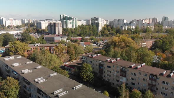 Flight Over Sleeping Area of Zelenograd with Old and New Houses