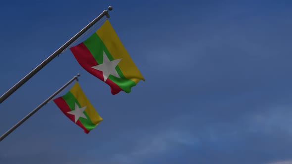Myanmar  Flags In The Blue Sky - 2K