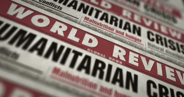 Humanitarian crisis news, famine and hunger disaster newspaper printing press alt